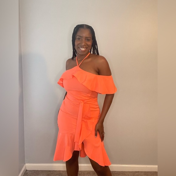 NWT Neon Orange Lavish Alice Halter Dress - Picture 3 of 8